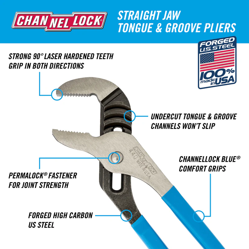 16 Inch Carbon Steel Straight Jaw Tongue and Groove Pliers 460 21692