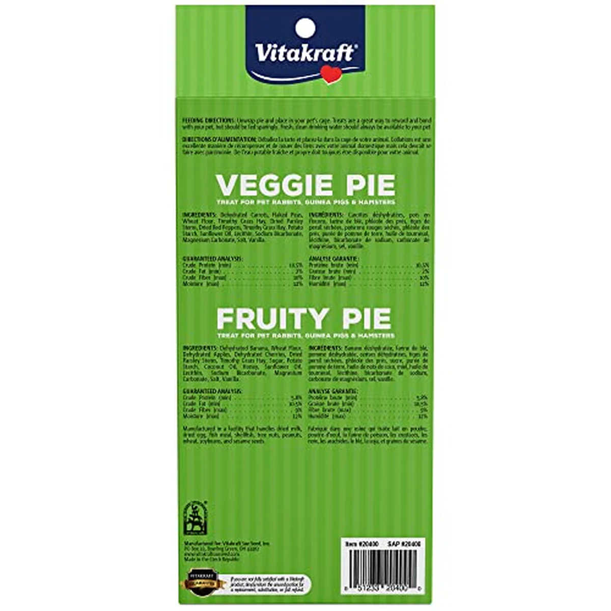 2 pack Veggie and Fruity Pie Treat for Rabbits Guinea Pigs and Hamsters
