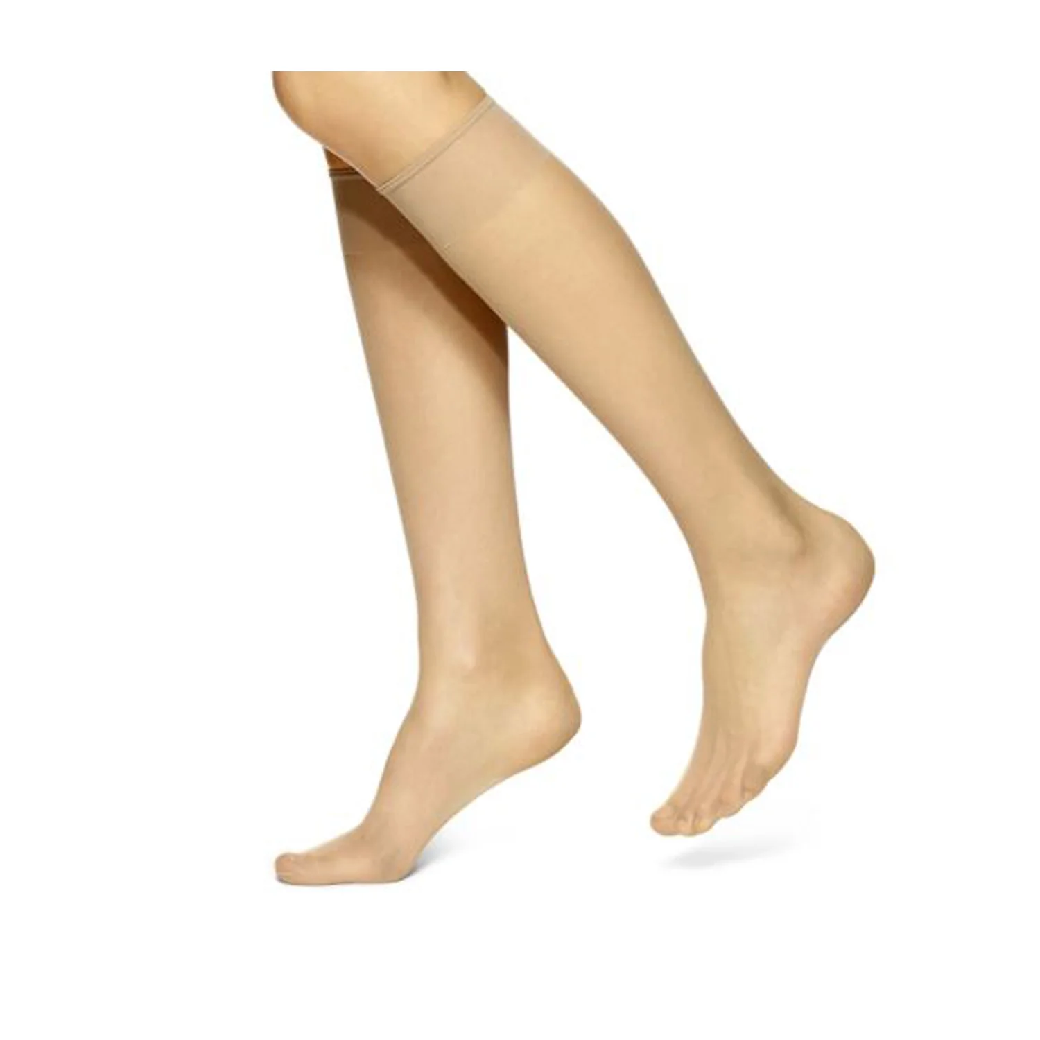 2 Pairs Reinforced Toe Nylon Knee High NN6747