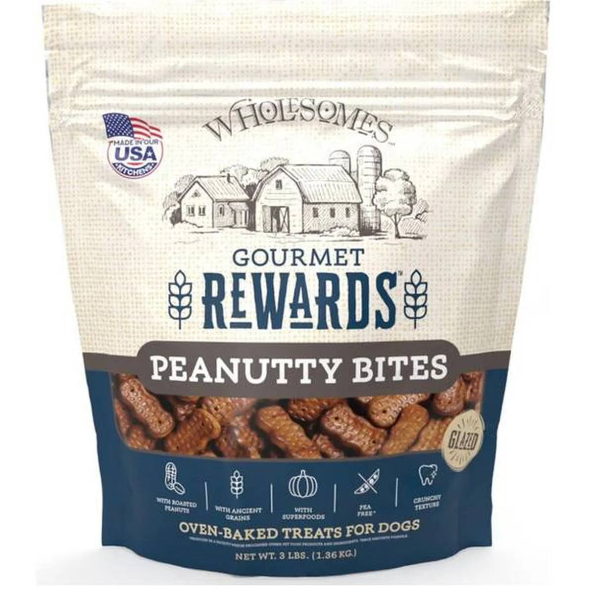 3 lb Peanutty Bites, Oven-Baked Treats For Dogs