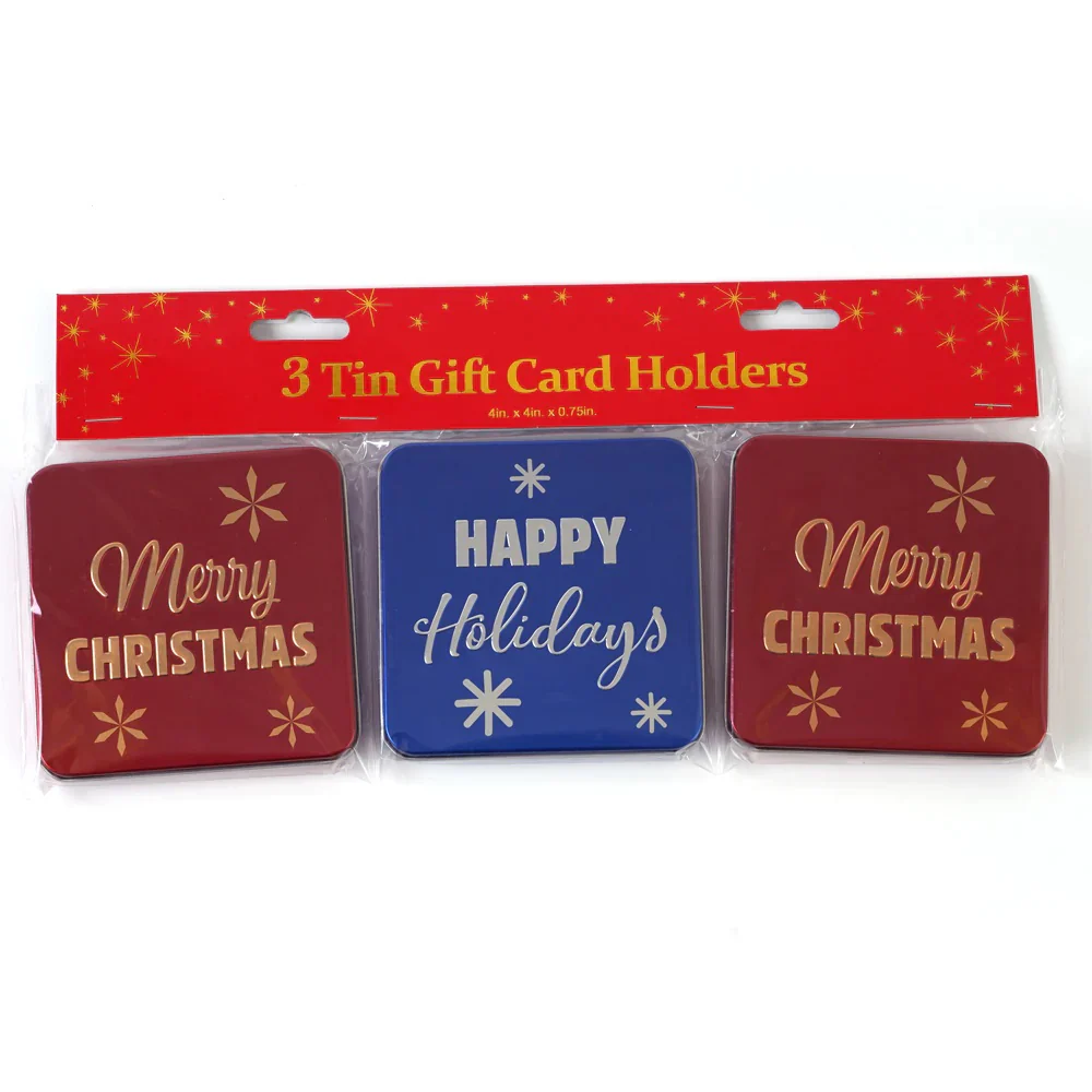 3-Count Christmas Embossed Tin Gift Card Holders BXO230