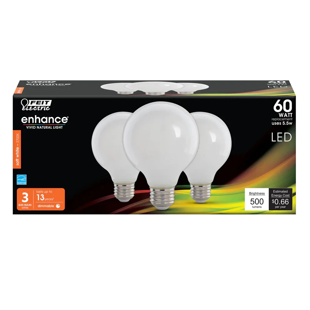 3-Pack 60W Enhance LED Light Bulbs G2560W9