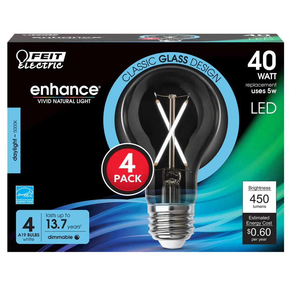 2397-4-pack-40w-daylight-a19-clear-led-light-bulbs-a1940cl950cafl4-1.webp 4-Pack 40W Daylight A19 Clear LED Light Bulbs A1940CL950CAFL4