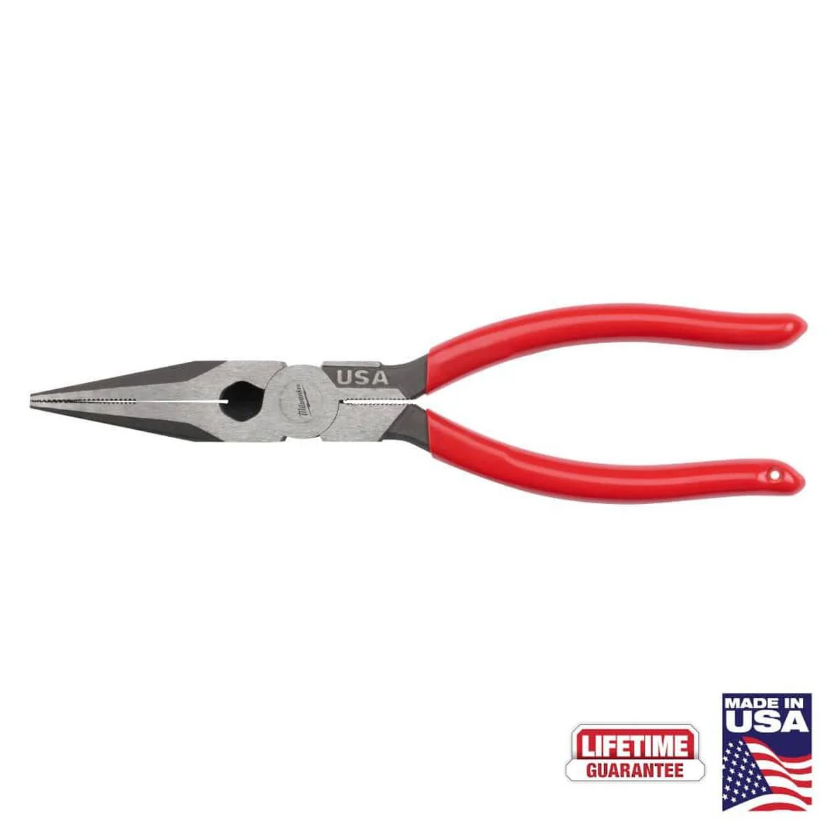 8 In. Long Needle Nose Pliers With Fish Tape Puller And Dipped Grip