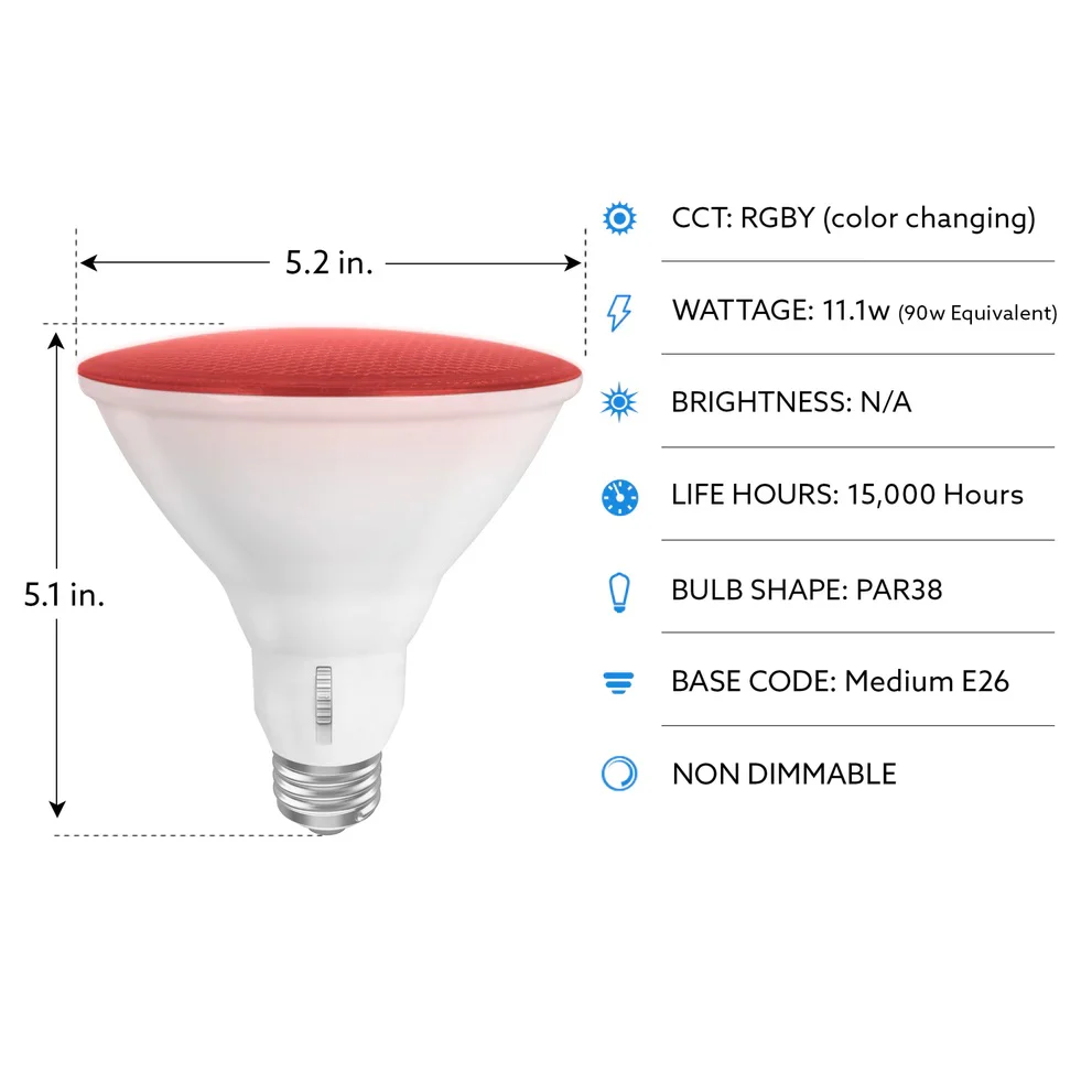 90W Color-Changing PAR38 LED Light Bulb PAR38RGBY6WYLED