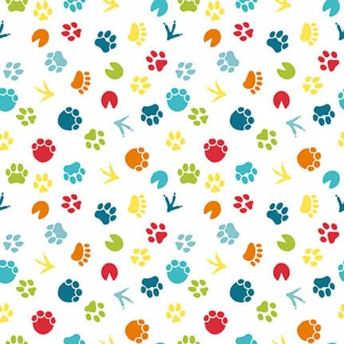 A To Zoo Collection Tossed Footprints Cotton Fabric 2655-01