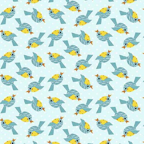 At The Zoo Collection Tossed Blue Birds Cotton Fabric 6604-73